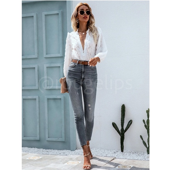 White Casual Textured Shirt Button Up Down Floral - Picture 6 of 16